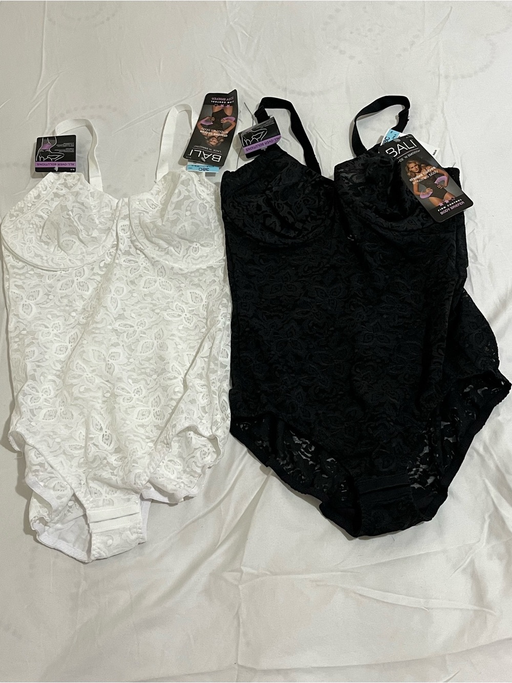 Bali Lace Bodysuit Duo - White & Black Womens Size 38C New with Tags